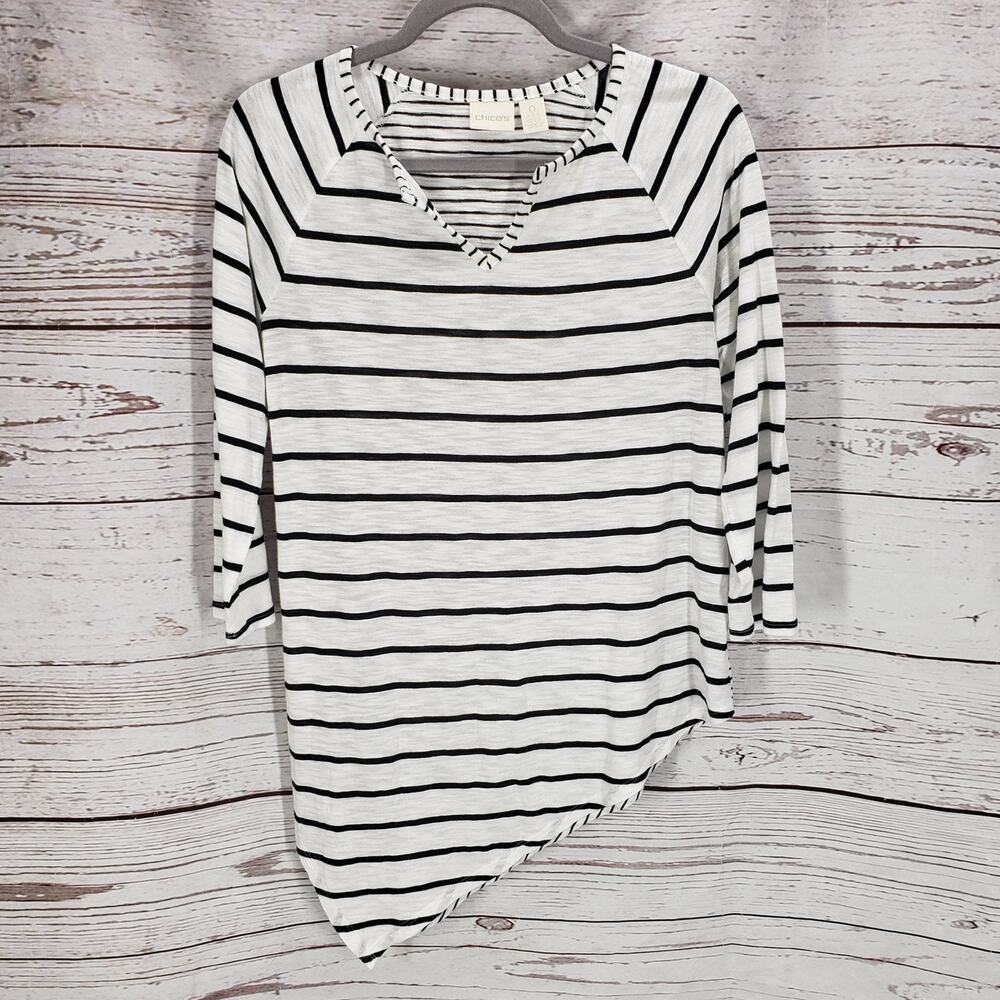 Chico's Women's Asymmetrical Black & White Striped Blouse Size 0